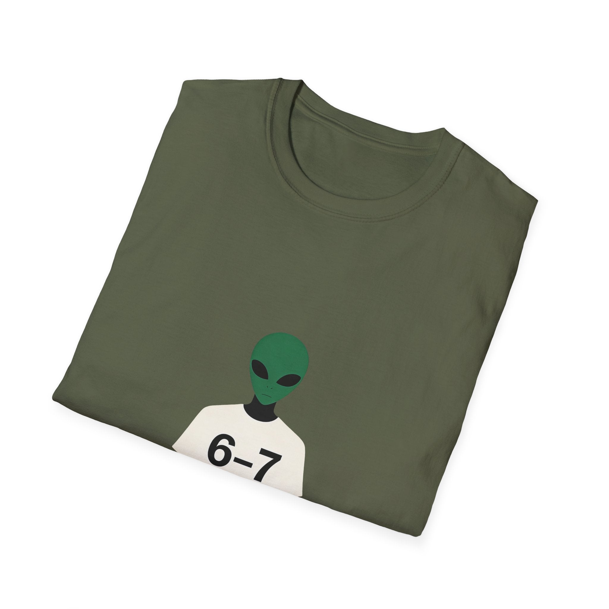 Alien Graphic T-Shirt — Cute Green Alien Wearing ‘6-7’ Tee