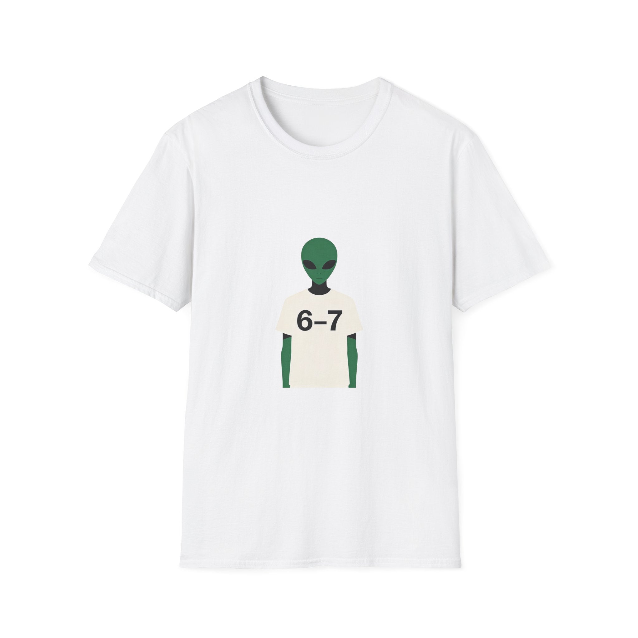 Alien Graphic T-Shirt — Cute Green Alien Wearing ‘6-7’ Tee