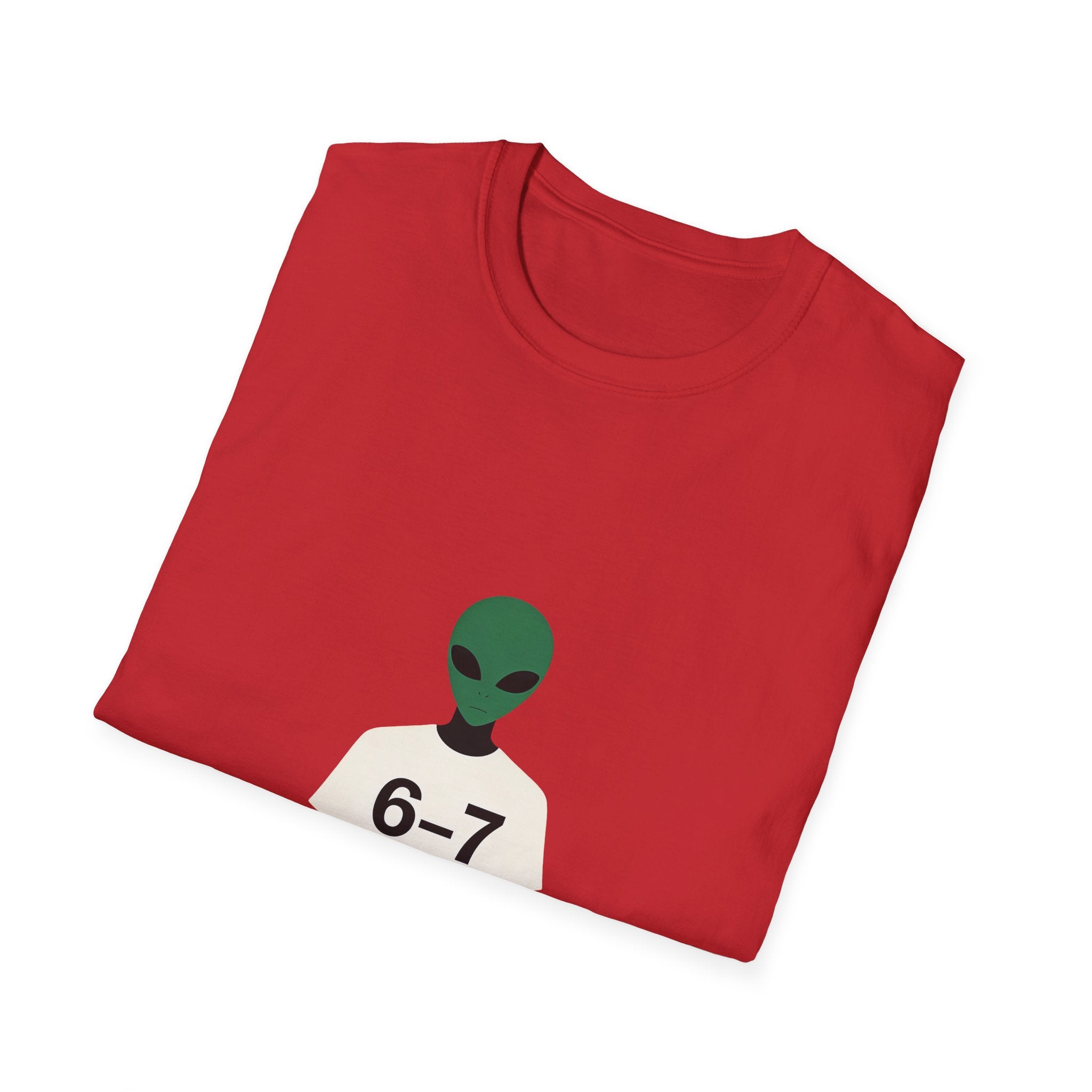 Alien Graphic T-Shirt — Cute Green Alien Wearing ‘6-7’ Tee