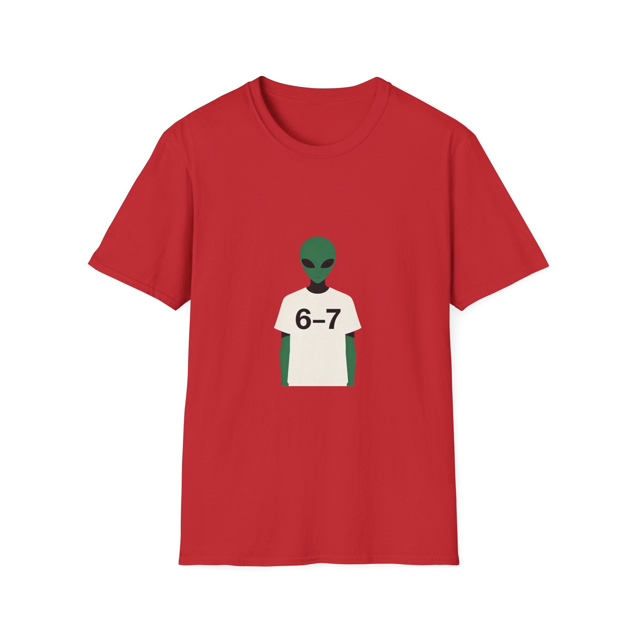 Alien Graphic T-Shirt — Cute Green Alien Wearing ‘6-7’ Tee