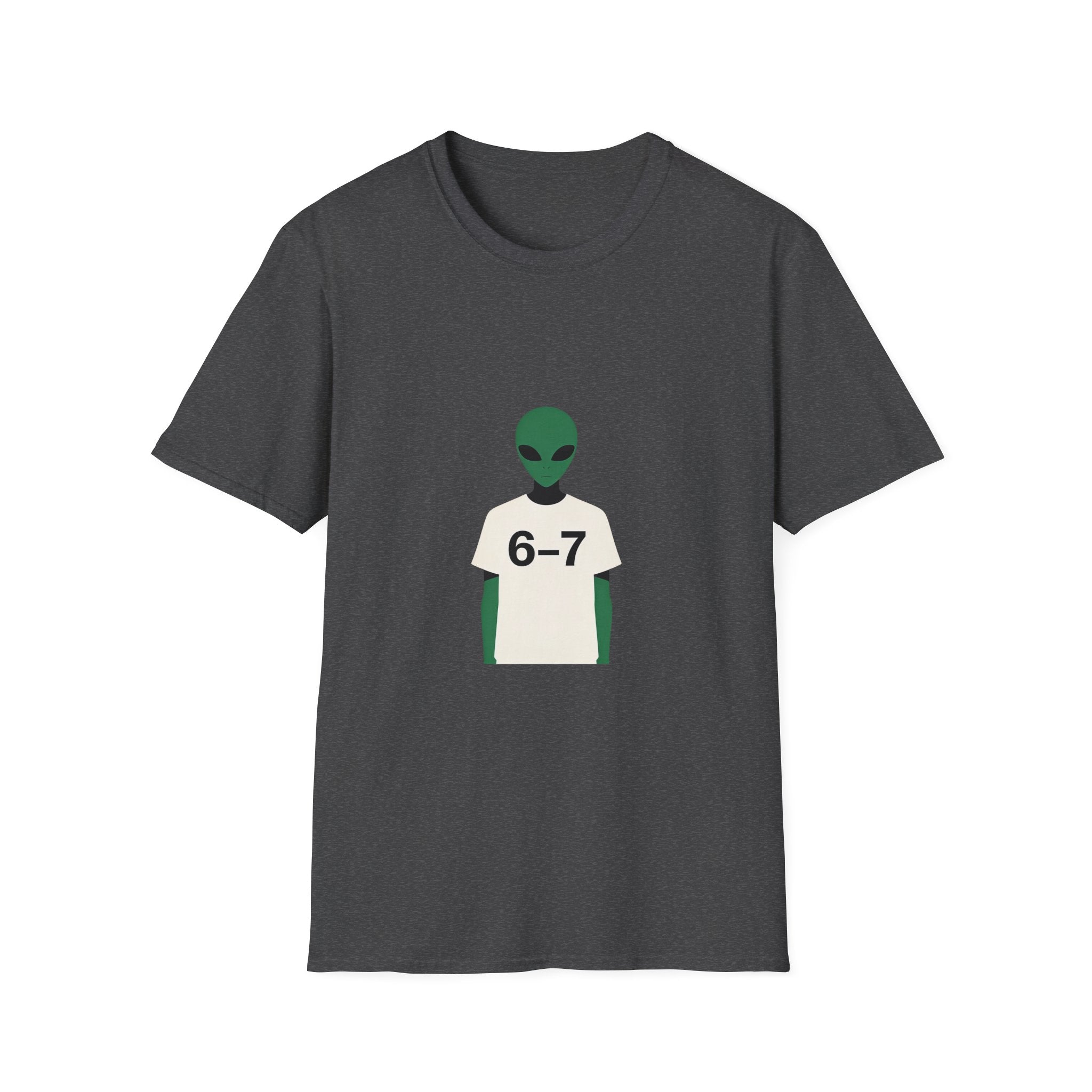 Alien Graphic T-Shirt — Cute Green Alien Wearing ‘6-7’ Tee
