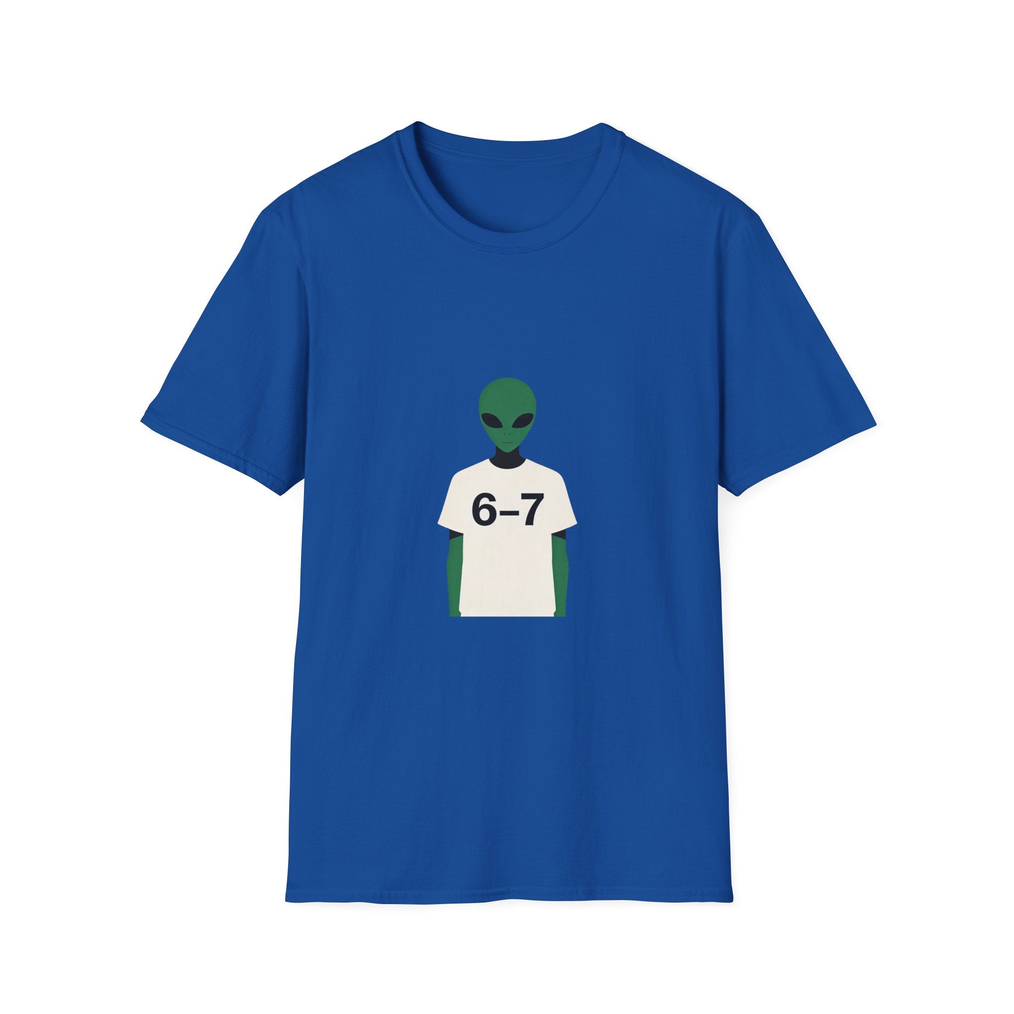 Alien Graphic T-Shirt — Cute Green Alien Wearing ‘6-7’ Tee