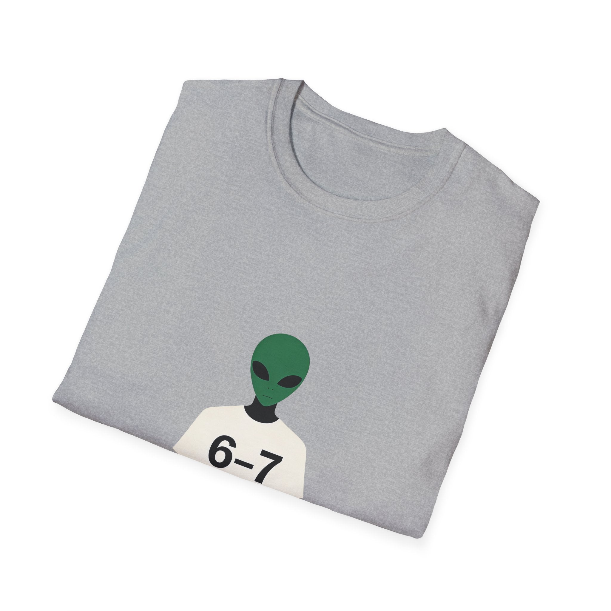 Alien Graphic T-Shirt — Cute Green Alien Wearing ‘6-7’ Tee