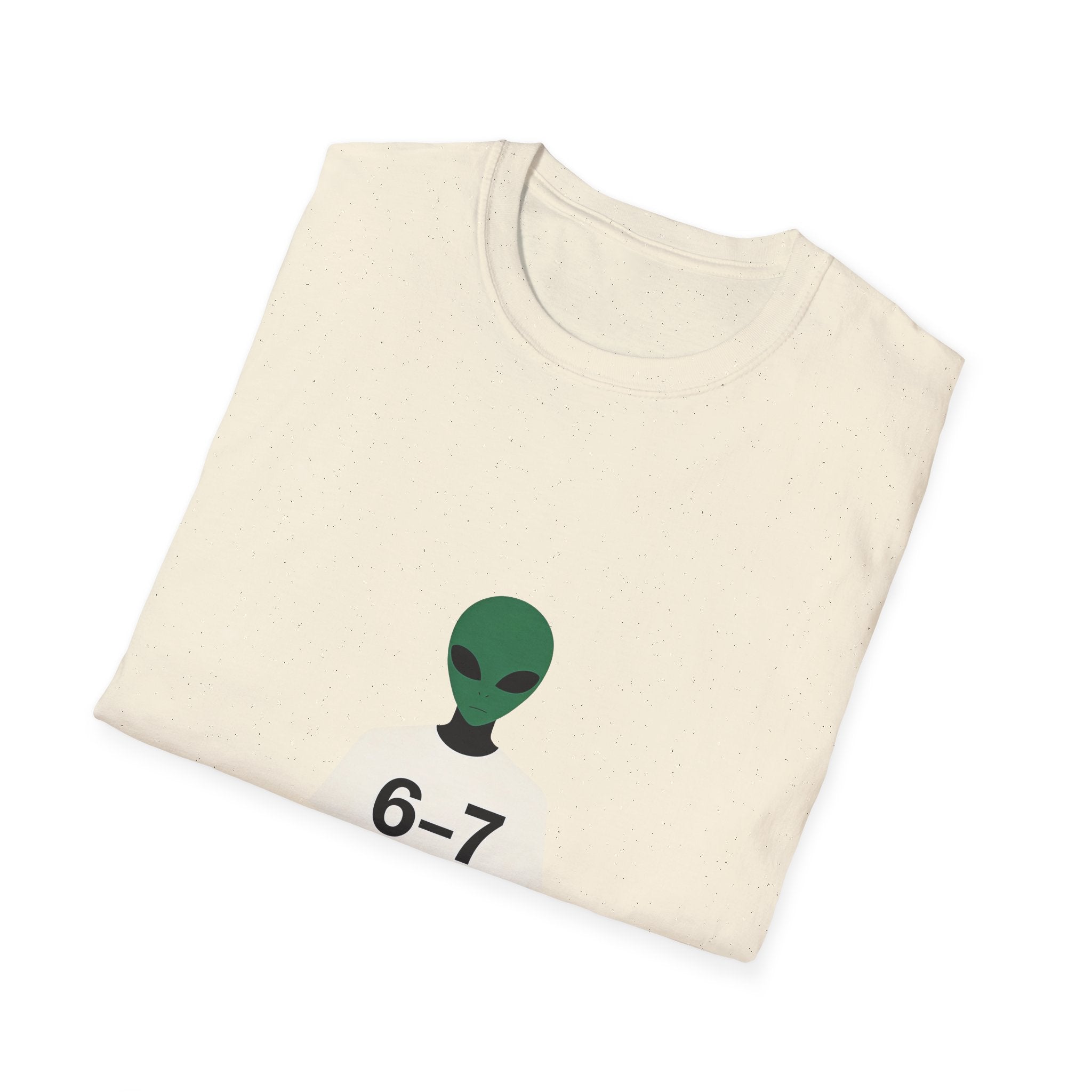 Alien Graphic T-Shirt — Cute Green Alien Wearing ‘6-7’ Tee