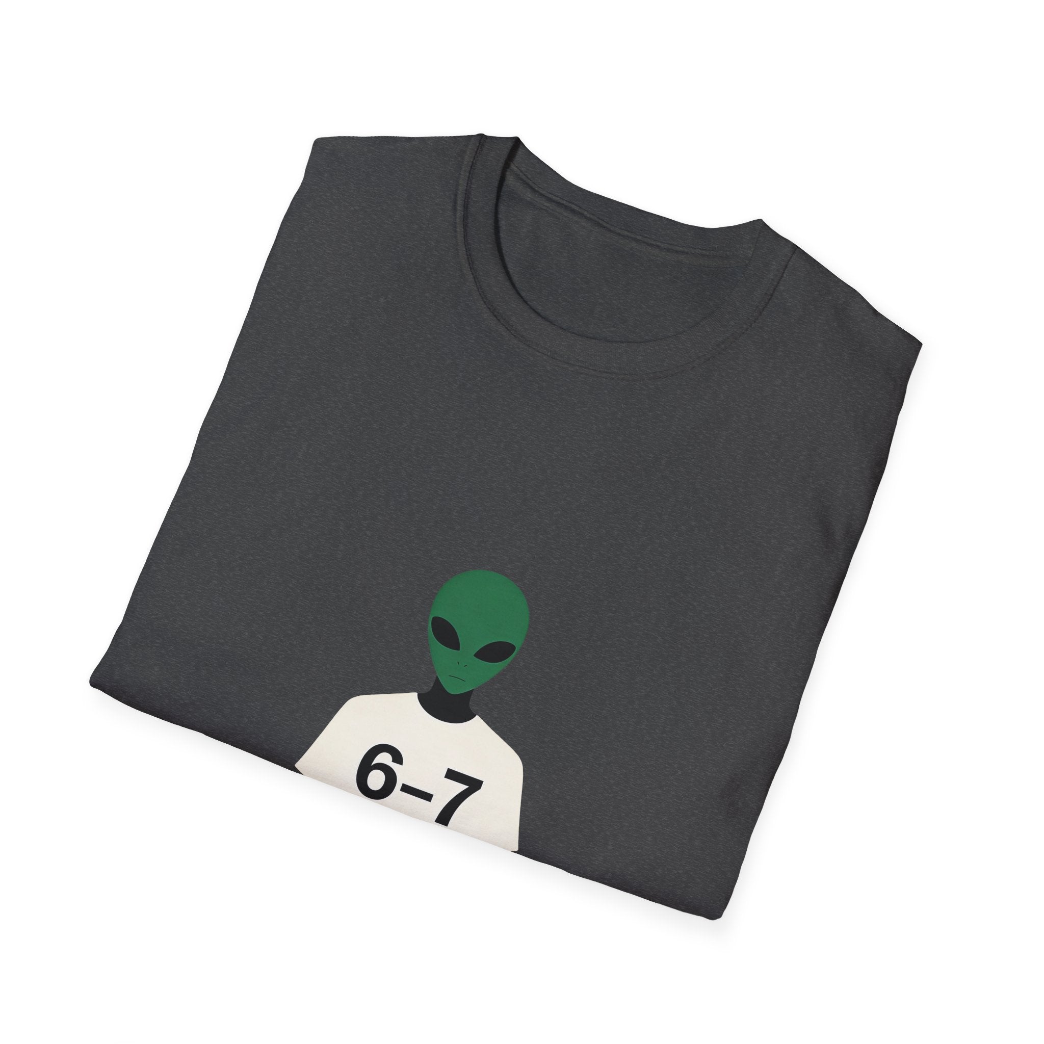 Alien Graphic T-Shirt — Cute Green Alien Wearing ‘6-7’ Tee