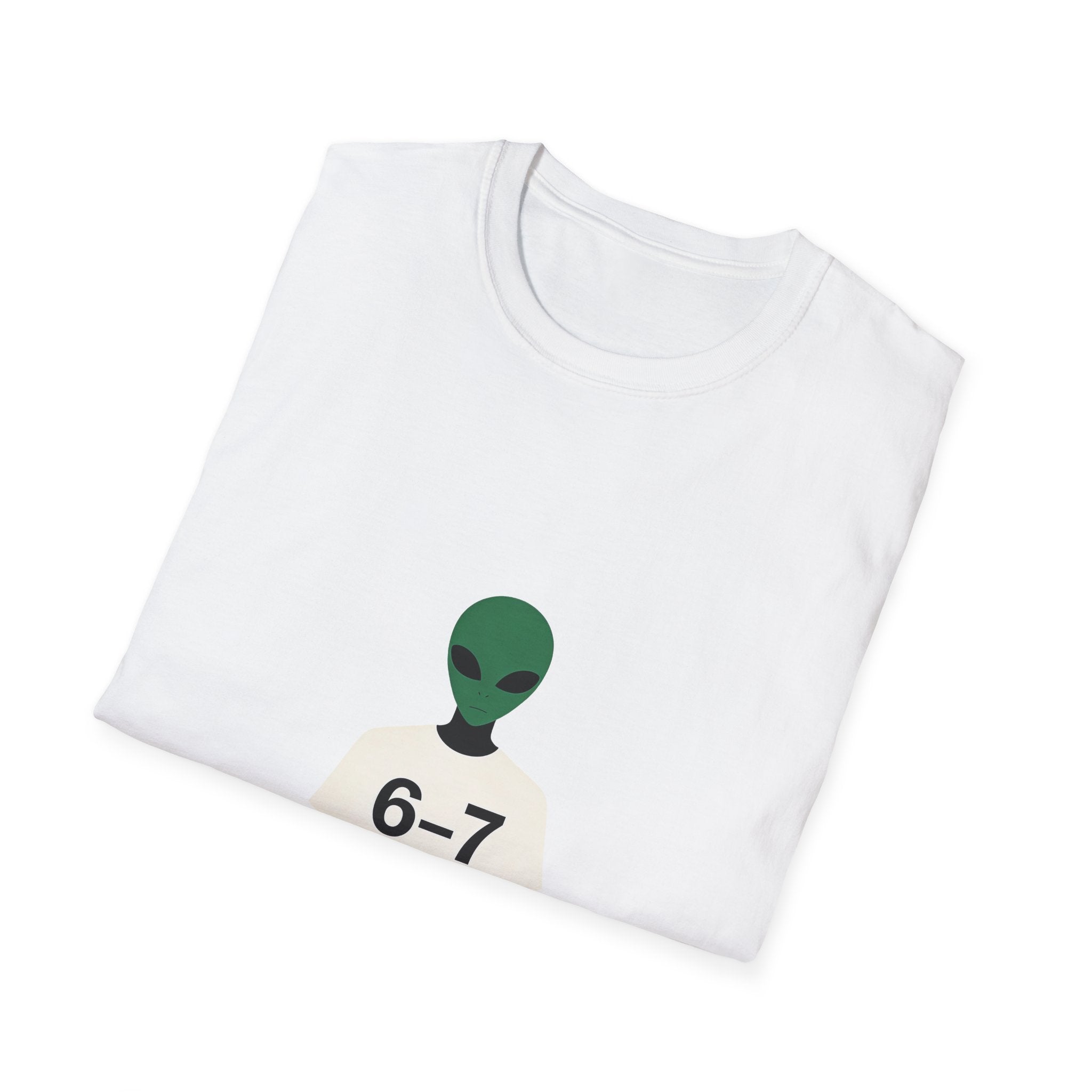 Alien Graphic T-Shirt — Cute Green Alien Wearing ‘6-7’ Tee