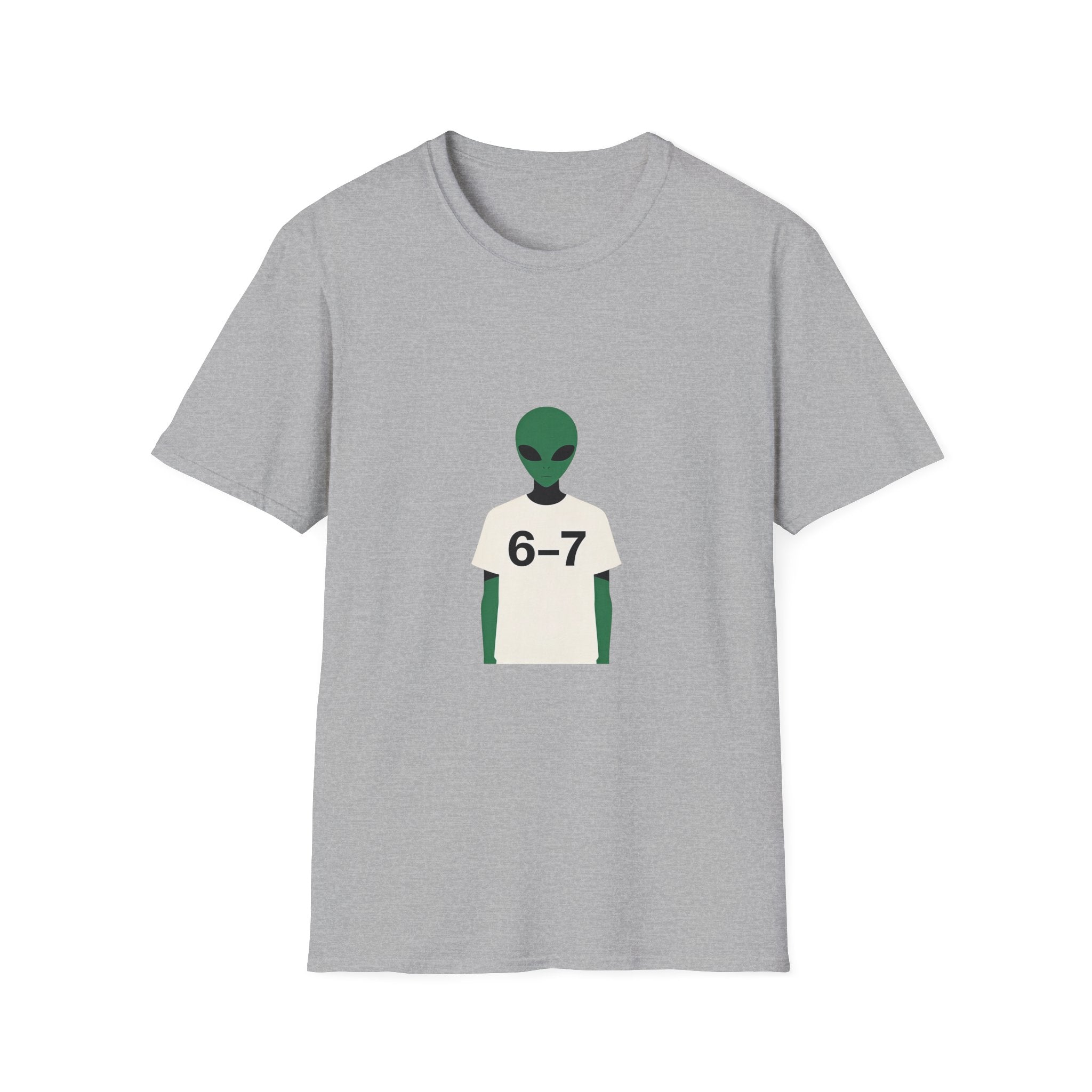 Alien Graphic T-Shirt — Cute Green Alien Wearing ‘6-7’ Tee