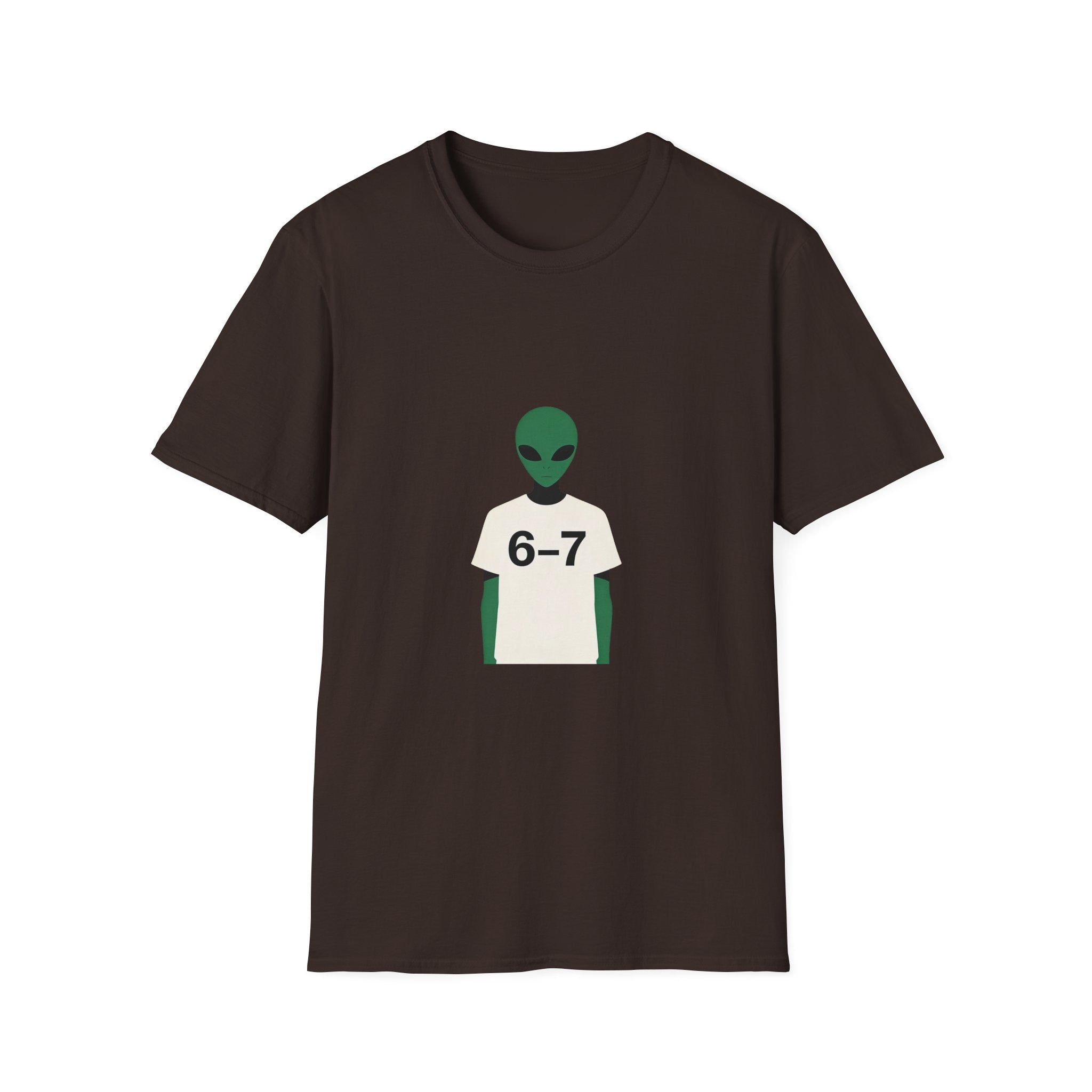 Alien Graphic T-Shirt — Cute Green Alien Wearing ‘6-7’ Tee