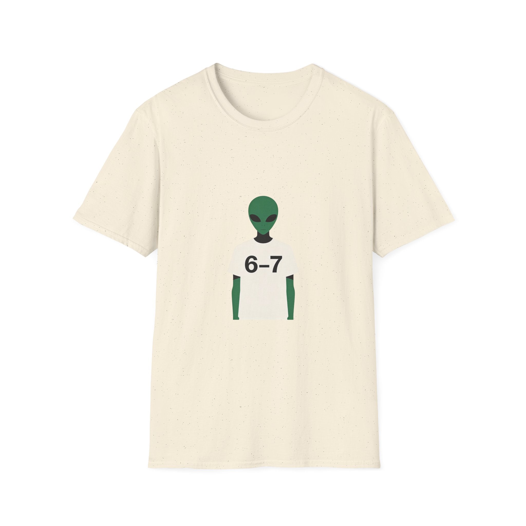 Alien Graphic T-Shirt — Cute Green Alien Wearing ‘6-7’ Tee