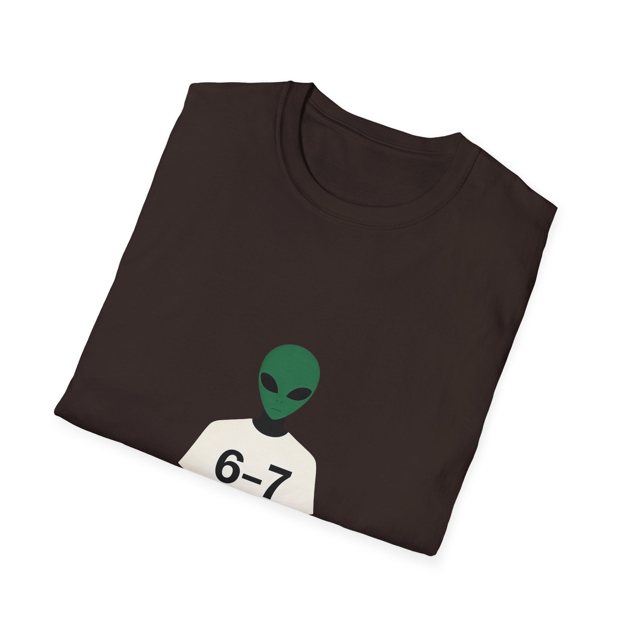 Alien Graphic T-Shirt — Cute Green Alien Wearing ‘6-7’ Tee